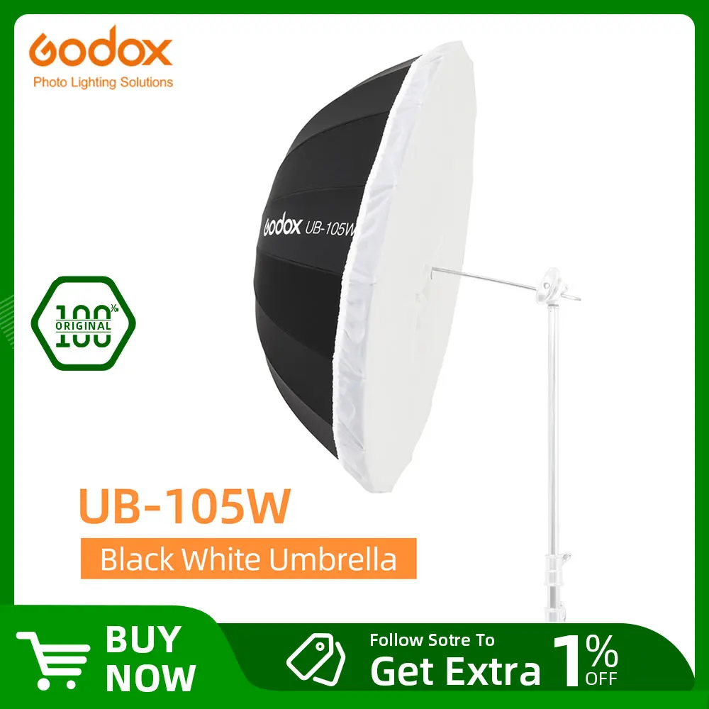 Godox UB-105W 41in 105cm 포물선 검정 흰색 반사 우산 스튜디오 라이트 우산 블랙 실버 디퓨저 커버 천