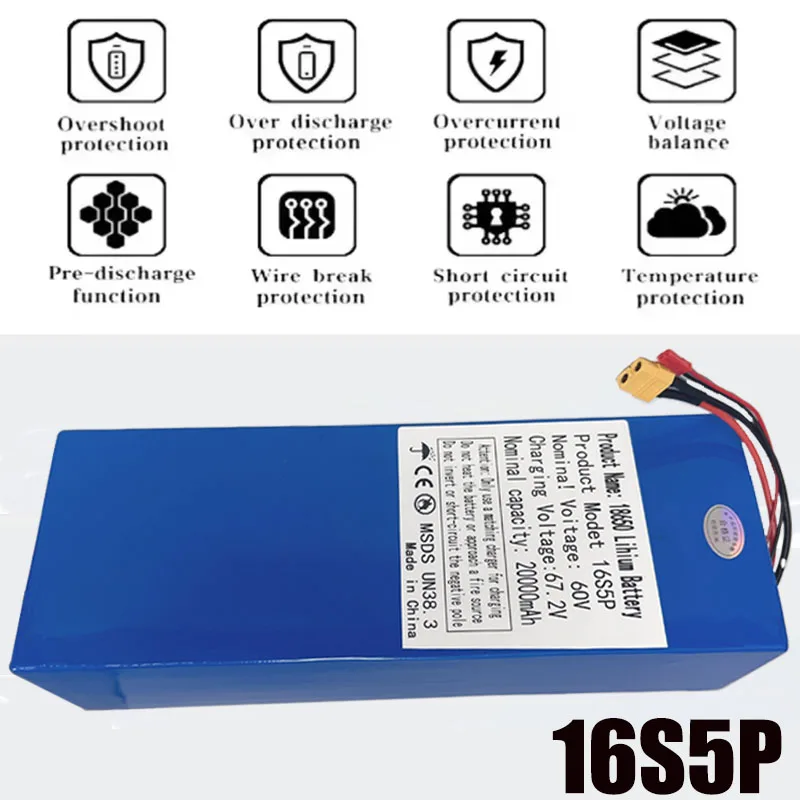 Batteria Litio 60V 100Ah Per Bici Elettrica – Con BMS E Caricabatterie, 16S4P Per Scooter E Tricicli