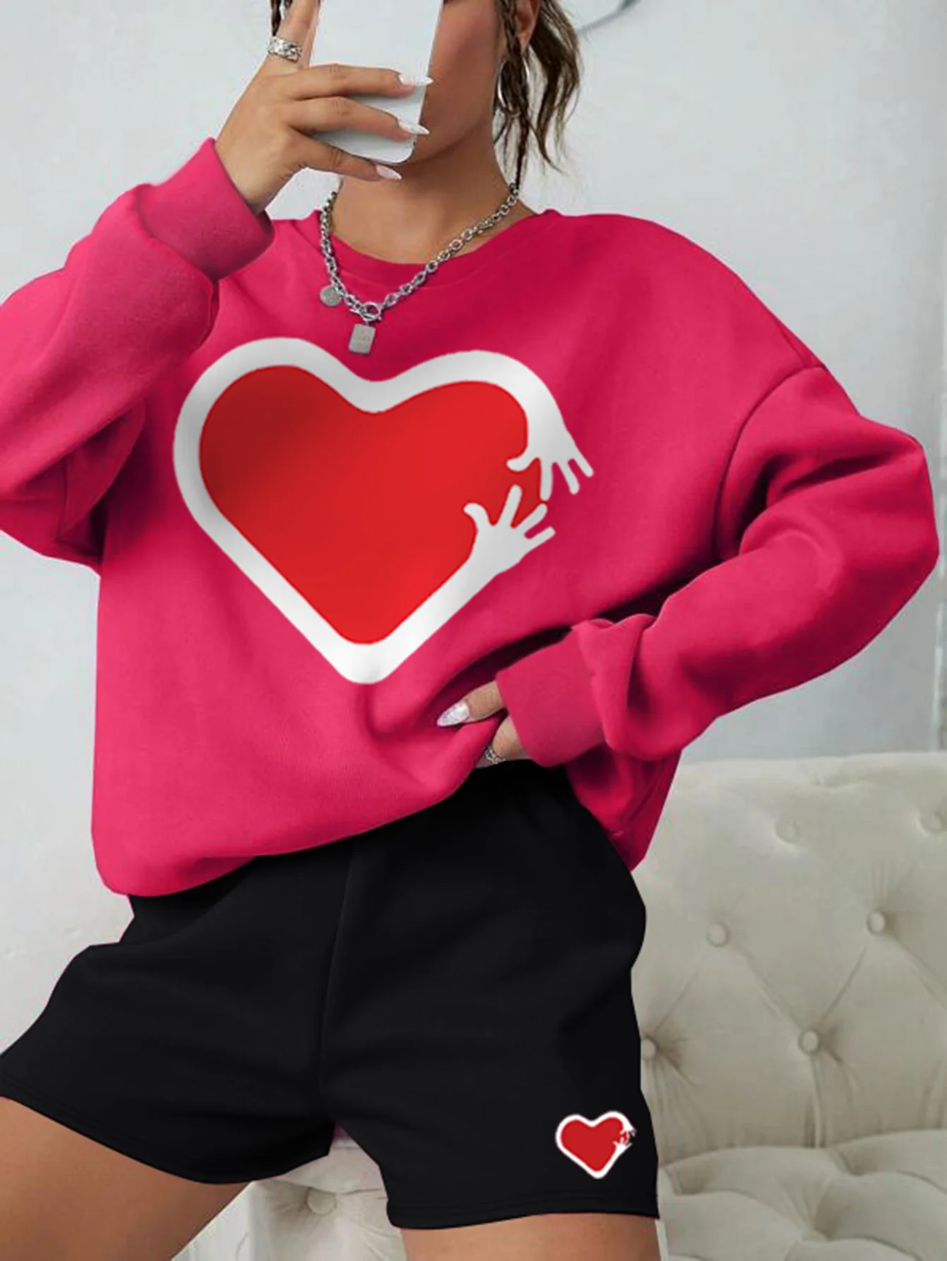 LW Print Shorts Set long sleeve sweatshirt + shorts sets Spring Valentine's Day outfit for women Fashion sport tracksuit sets