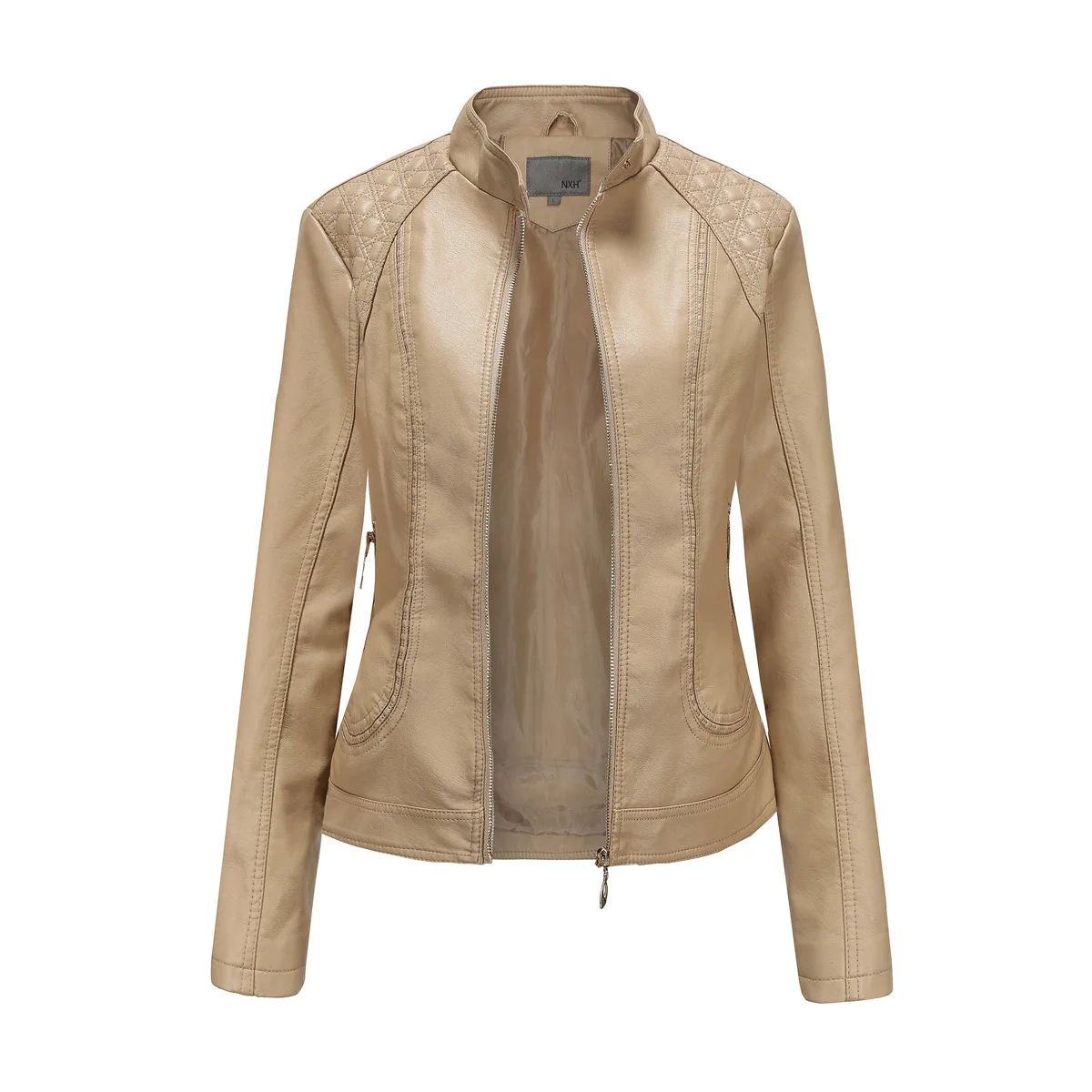 

Spring and Autumn Women's PU Leather Jacket Fashion Long Sleeve Zipper Warm Motorcycle Style Coat Women's Oversized
