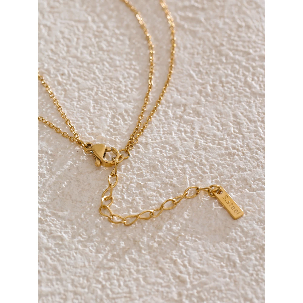 Yhpup Stainless Steel Double Layer Star Zircon Chain Necklace
