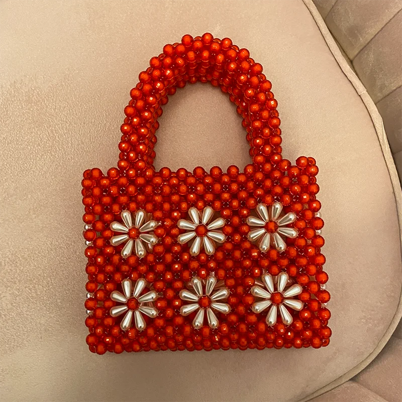 Red Bead Bag Flower Designer Brand Clear Acrylic Fashion Crystal