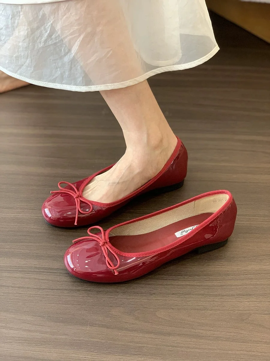 أحذية نسائية مسطحة بفيونكة عصرية للربيع والخريف طر...