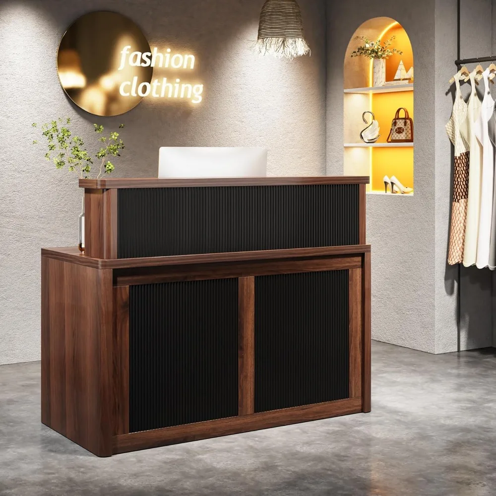 Reception Desk with Counter, 47 Inch Small Reception Room Table, Front Desk for Office, Retail Checkout Counter for Lobby, Salon 6