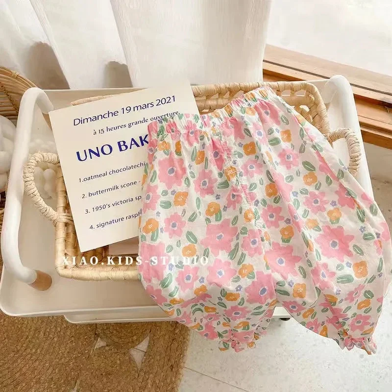 Kids Pants Summer Kids Girls Boys Mosquito-proof Leggings New Fashion Casual Flowers Pants Children Floral Korean Style Loose Clothing 1-6Y girls pants boys pants kids pants