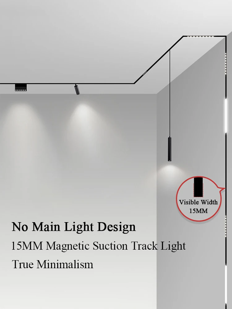 15mm Width LED Magnetic Track Light Grille Flood Lamp Modern Embedded Flexible Linear Fixture LED Spotlight DC48V Ceiling Indoor 4