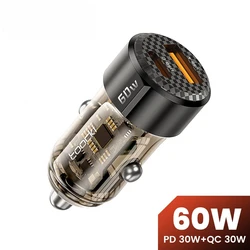 Toocki 60W Transparent Fast Car Charger with 30W Quick Charge and PD 27W (Black)