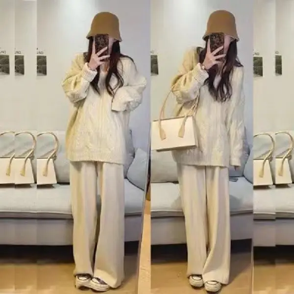 Autumn and Winter Fashion Warm Knitted Maternity Sweater Maternity Loose Bottom Shirt Clothes Sweet Pregnancy Tops