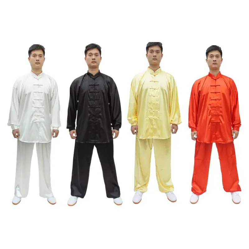 Women Men Imitation Silk Kung Fu Uniforms Martial Arts Chi Clothing Long Sleeve Suit Wushu Outdoor Sports Tracksuit Wear