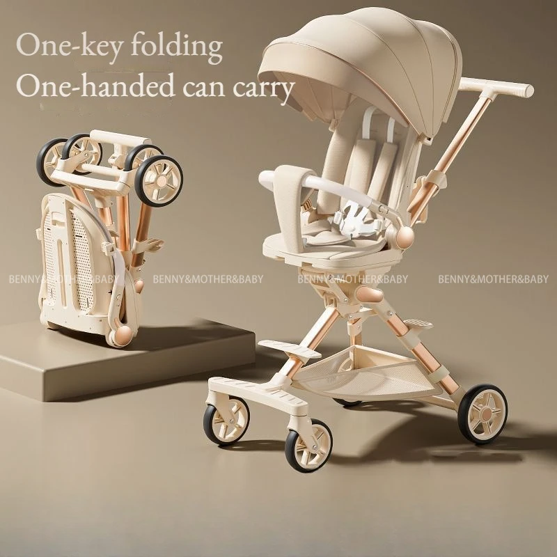 

Light Stroller With Canopies, Compact Toddler Travel Pram For Airplane, Easy One-Hand Fold, Adjustable Backrest & Storage Basket