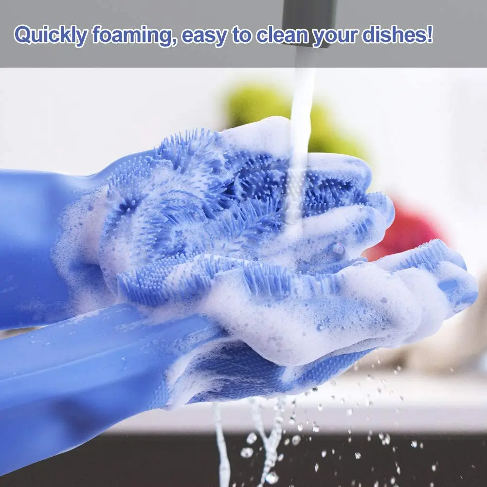 1Pair Dishwashing Cleaning Gloves Silicone Rubber Sponge Dish Washing Glove for Household Scrubber Kitchen Clean Brushes Scrub