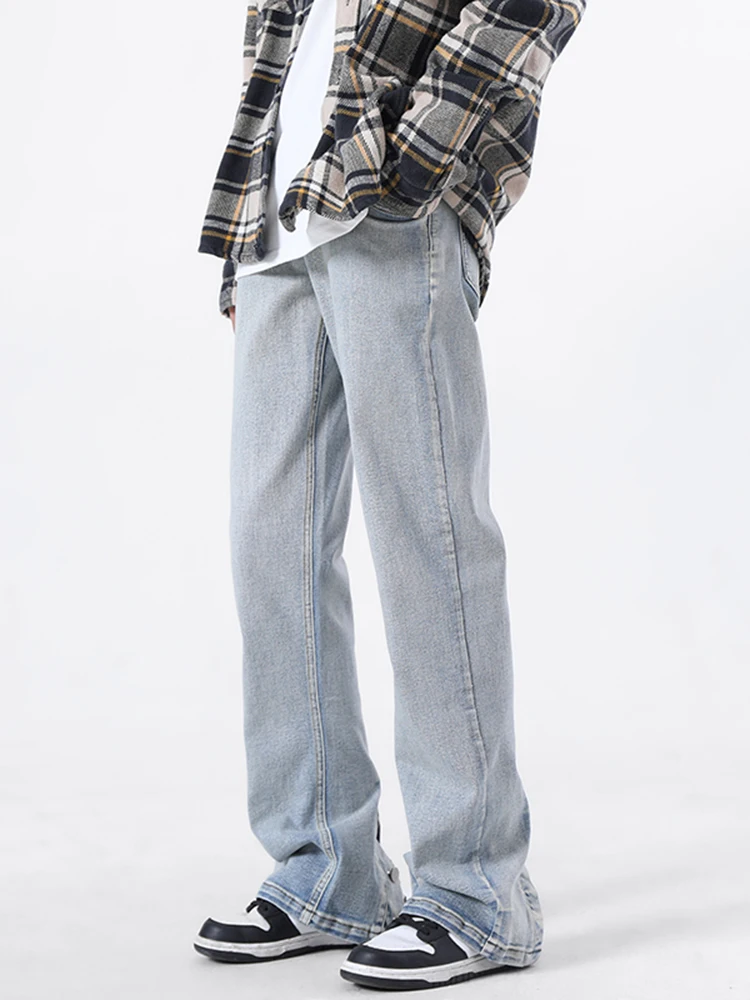Jeans Men's American-Style Black Washed Cotton Single-Breasted Casual Trendy Stretch Slimming Straight Trousers for Four Seasons