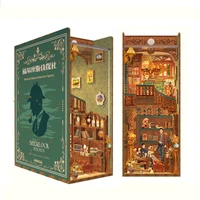 DIY Wooden Book Nook Shelf Insert Kits Balloon Cherry Blossoms Bookends Miniature Building Kits Bookshelf For Friends Gifts 2