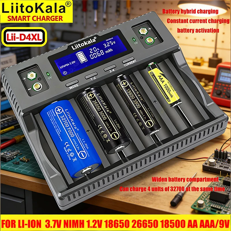 LiitoKala Lii-D4XL Universal Battery Charger | Fits 18650 18350 26650 16340 14500 AA AAA 9V | Ni-MH/NiCd & Li-ion Hybrid Chargin 1