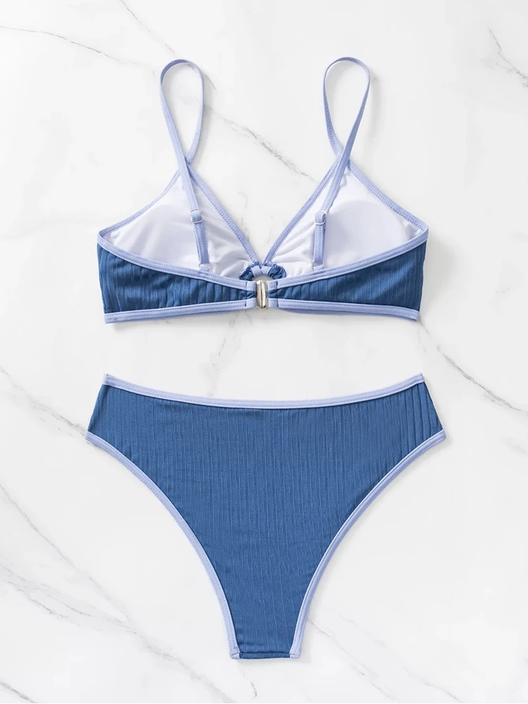 Sexy Solid Bikini 2024 Women Ring Linked Swimsuit Female Low Waist Swimwear Women Beach Micro Thong Bikini Set Bathing Suit
