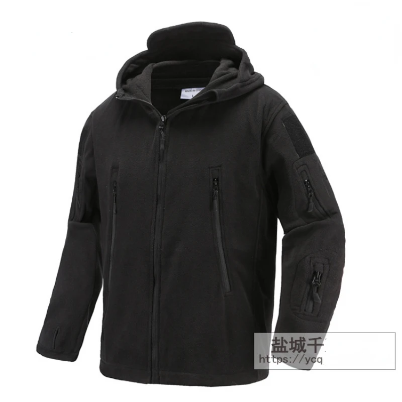 Military Tactics Fleece Jackets Men Bomber Jacket Zipper Multiple Pockets Sweatshirt Outdoor Windbreaker Warm Hooded Men Clothes