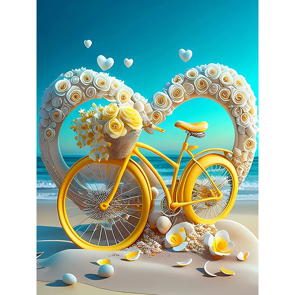 

Full Diamond Painting Set Children's Diamond Embroidery DIY Beach Shell Bicycle Farmhouse Starfish Wall Decoration