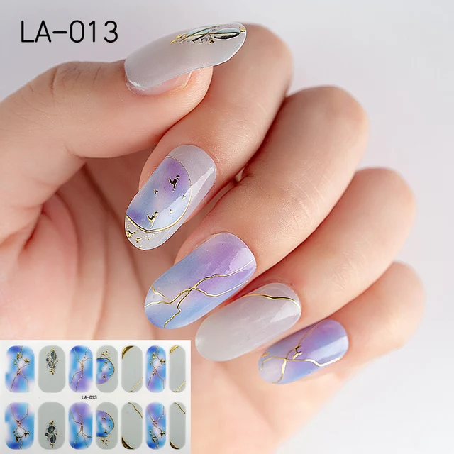 22tips Korea Toe Nail Sticker Wraps Adhesive Decals Toenail Polish Strips DIY Pedicure Foot Decals Manicure Women LA-013(14Tips)