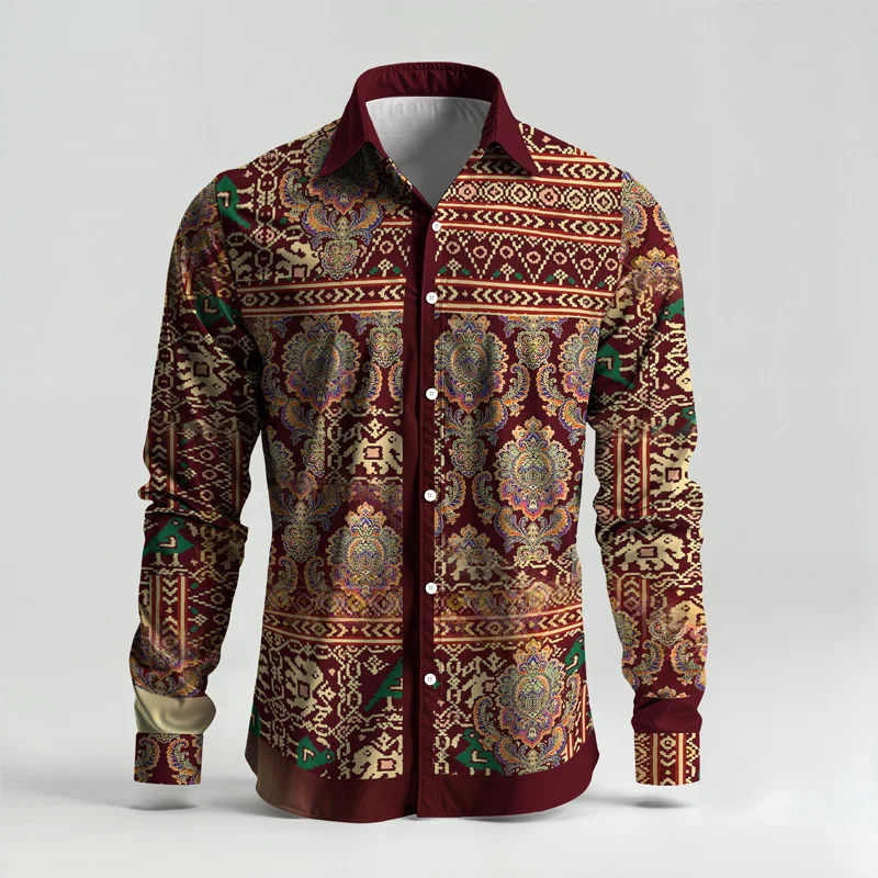 2025 Spring Summer Men Shirt Set Brand Print Fashion Printing Two Piece Set Mens Light Luxury Lightweight Party Long Sleeves_voghion.com