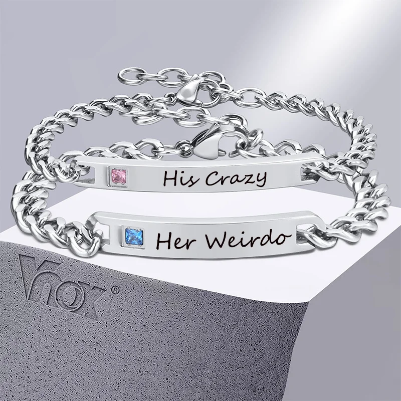 Vnox Free Custom His and Hers Nameplate ID Matching Couple