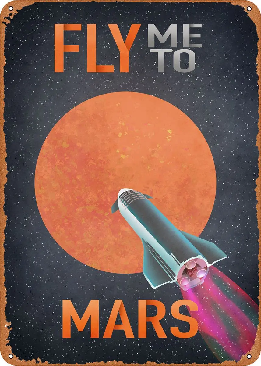 

Fly Me to Mars Metal Tin Sign Retro Wall Decor Vintage Art Print Poste Great Gift for Space Fans 8 x 12 inch