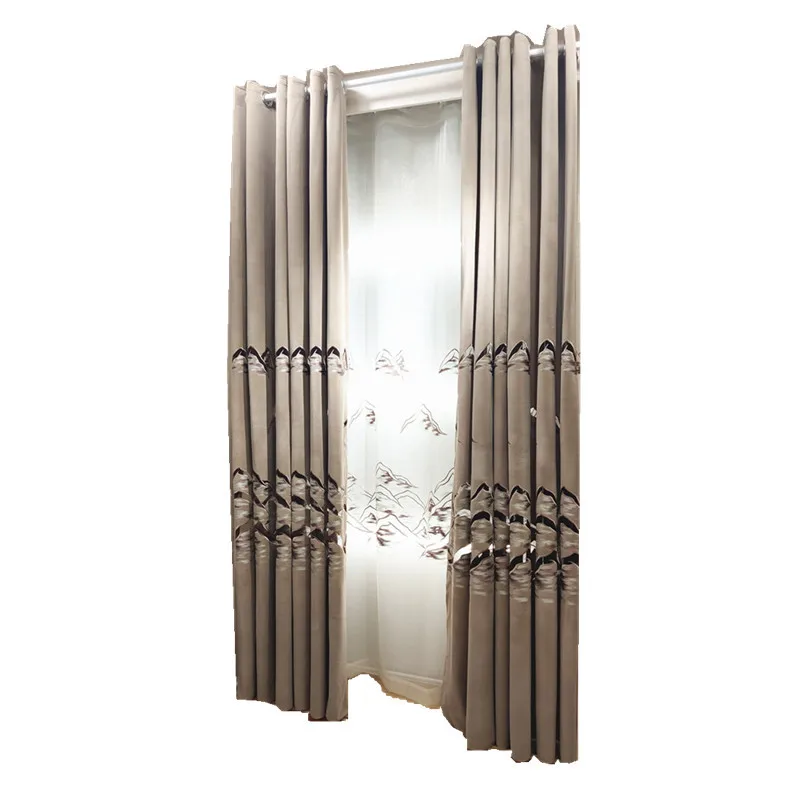 Modern new Chinese curtain living room dining room bedroom Nordic mink velvet hollow landscape embroidered curtain