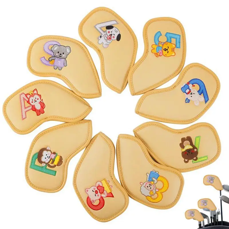9Pcs Portatile Pu Golf Club Iron Head Covers Protector Golfs Head Cover Set Accessori Da Golf Golf Putter Cover Golf Headcover