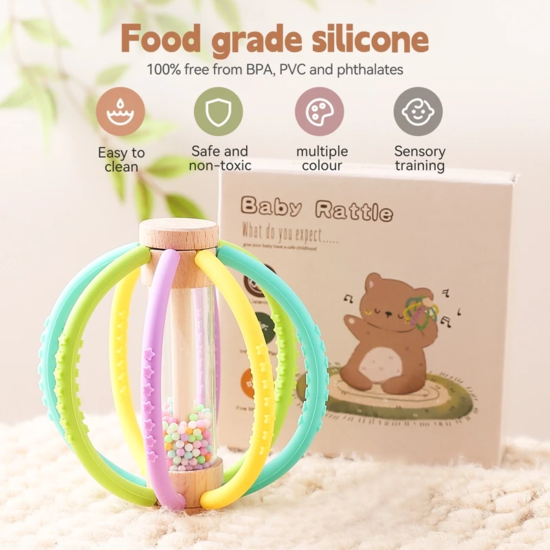 Baby Silicone Teether Toys Rain Stick Rainbow Hourglass Rain Music Rattle Ball Baby Montessori for Kids Educational Sensory Toys 2