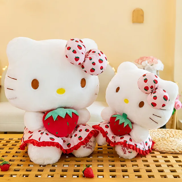 2023 Sanrio Plush Toy Kawaii Hello Kitty Strawberry Kt Cat Doll Girl Room Decoration  Throw Pillow Giant Stuffed Cuddly Toy Gift 2