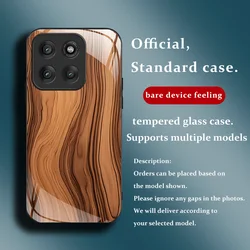 Premium Wood Texture Hard Tempered Glass Phone Case - Durable Protective Back Shell Cover - Motorola Edge 60 Neo (HFPTBLKMW001)