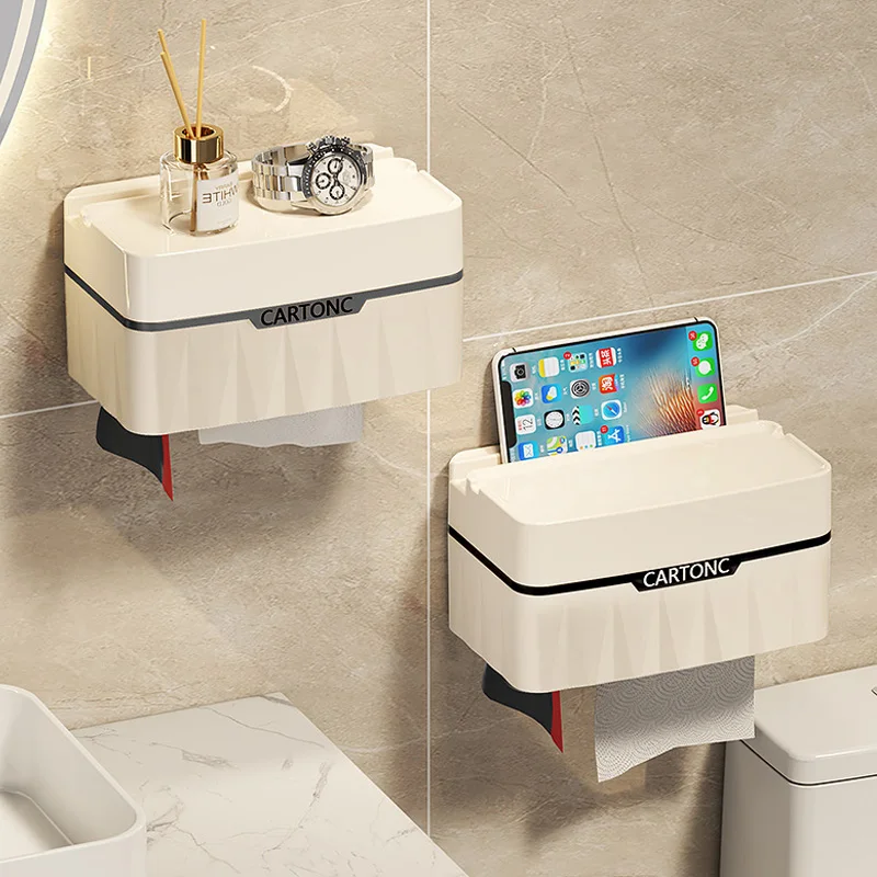 Wall-mounted tissue box, no punching toilet paper supplies, waterproof paper drawer for storage toilet roll holder tissue holder