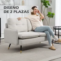 Современный 2-местный диван для гостиной с 4 подушками, подлокотниками и стальными ножками, нагрузка 240 кг, 139X68X80 см, кремовый — изображение 6