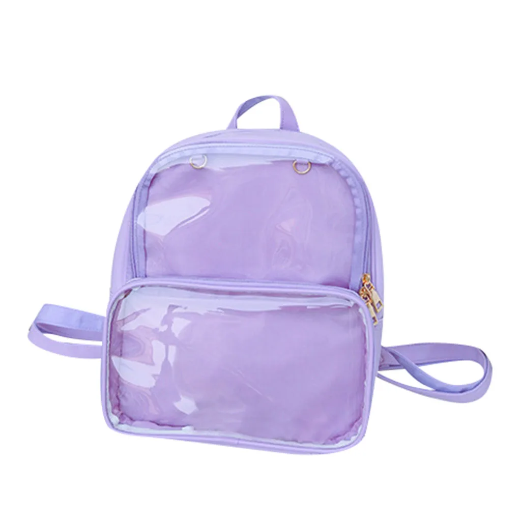 Women Girls Transparent Backpack Shoulder Bag Women Jelly Style PU Change Purse Schoolbag