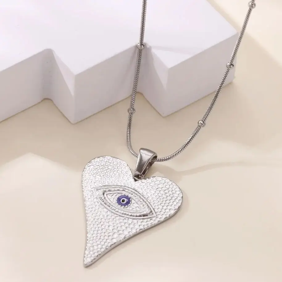 Evil Eye Heart Necklace for Women with Gold-Plated Stainless Steel