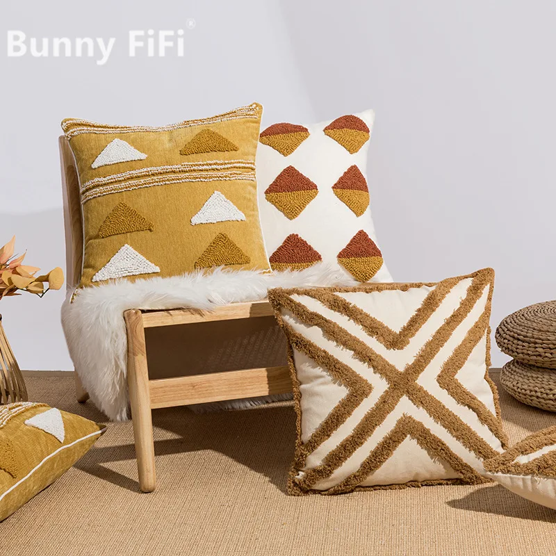 

Домашняя подушка, плюшевая подушка в американском стиле с геометрическим узором и петлей, для дивана, гостиной, прикроватная подушка, наволочка, поясная подушка