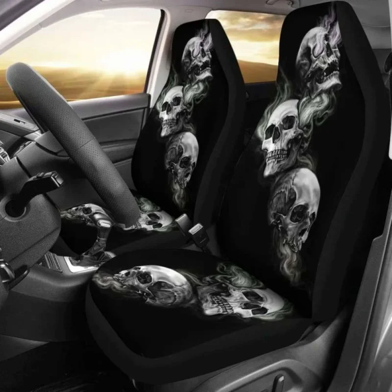 

Set Of 2 Car Burning Skulls,Pack of 2 Universal Front Seat Protective Cover