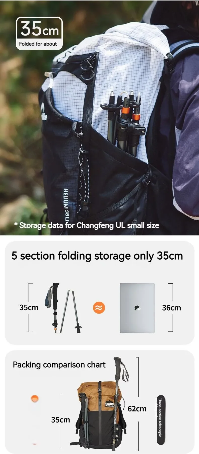 Description Picture 6 of itemNaturehike Trekking Poles Carbon Fiber Collapsible Telescopic Sticks 5-Section Lightweight Walking Climbing Hiking Stick Sticks