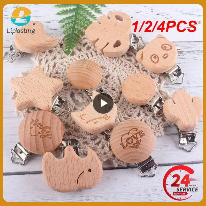 1/2/4 Pz Speenkoord Clip Dentizione Ciuccio Clip Cartone Animato Legno Di Faggio Clip Fittizia Sicurezza Porta Ciuccio Accessori Attache Tetine