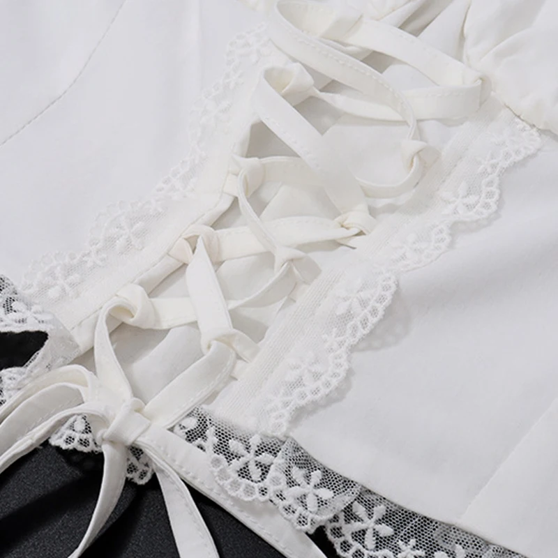 Fairycore Kawaii Lace Trim Front Tie Up T-shirt French Romatic Square Neck Crop Tops Chic Women Slim Fitted Tees Y2K Streetwear 7 Fairycore Kawaii Lace Trim Front Tie Up T-shirt French Romatic Square Neck Crop Tops Chic Women Slim Fitted Tees Y2K Streetwear