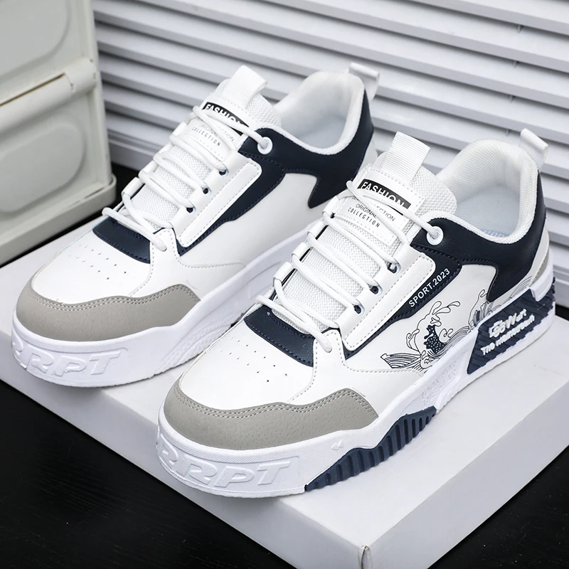 Description Picture 4 of itemVulcanized Shoes for Men Flat Comfortable Soft Casual Sneakers Outdoor Sports Fashion Lace-up Leather Skate Shoes Men