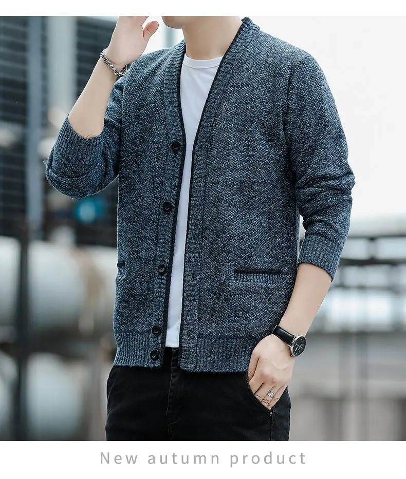 Men's Cardigan Sweater Cable Knit V Neck Buttons Cardigan with 2 Pockets Fall Winter Spring Man Clothes