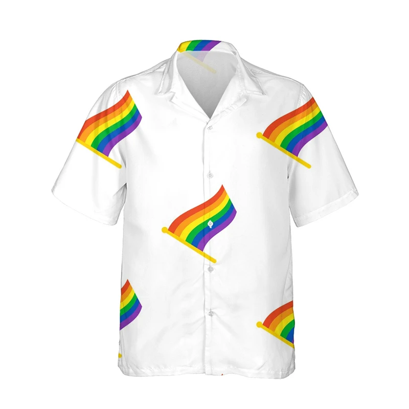 thumbnail image 1 of Camisas con estampado 3D de la bandera del arcoíris LGBT para hombres y mujeres, blusas de manga corta con solapa, estilo callejero, a la moda, con personalidad, para verano, 1 of 5