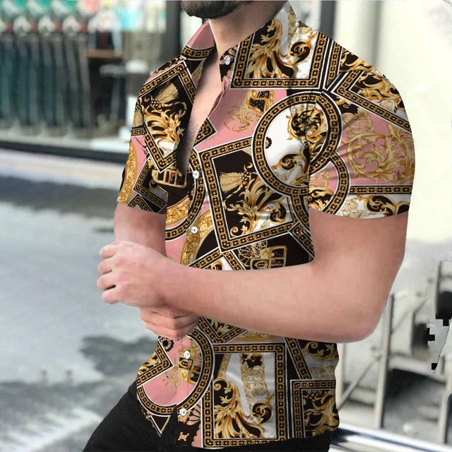 Summer Fashion Men's Social shirts Turn-down Collar Buttoned Shirt Casual Starry Sky Print Short Sleeve Tops Mens Clothing S-4XL DX-1437