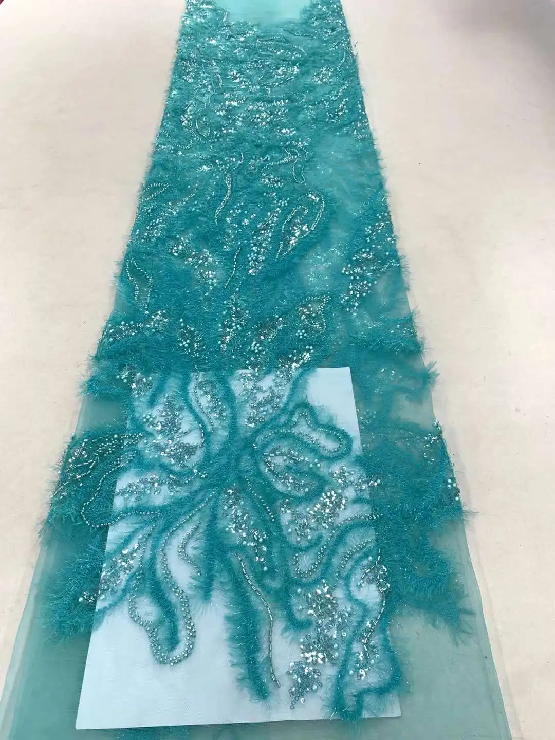 

Newest Beaded Lace Fabric High Quality African Lace Fabric Handmade Beads Lace Fabric For Bridal Material French Net Lace