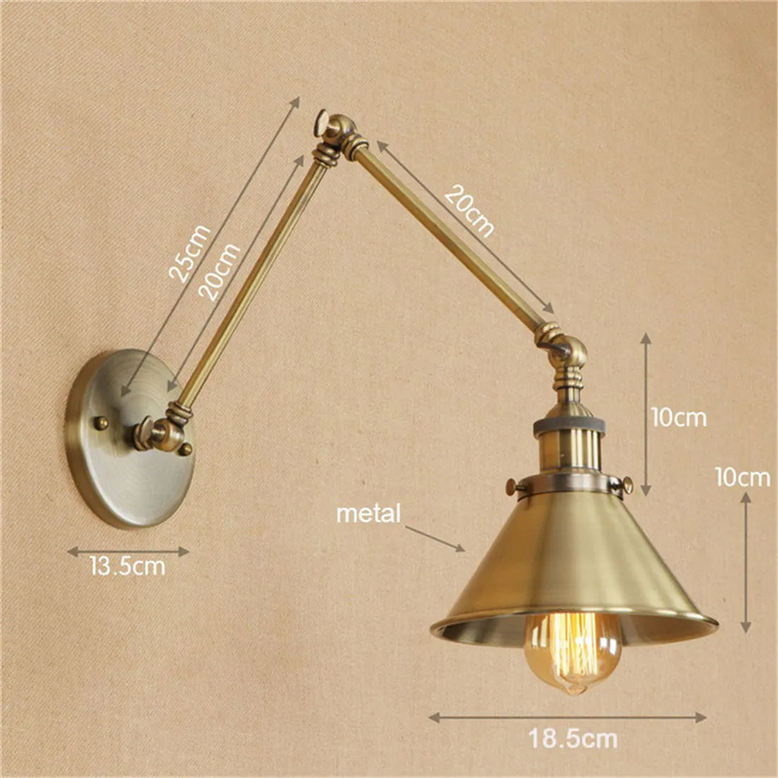 Vintage Bronze E27 Wall Light Antique 2 Swing Arm Adjustable Wall Lamp Bedside Room Bedroom Lamps Arts Arandelas para pared