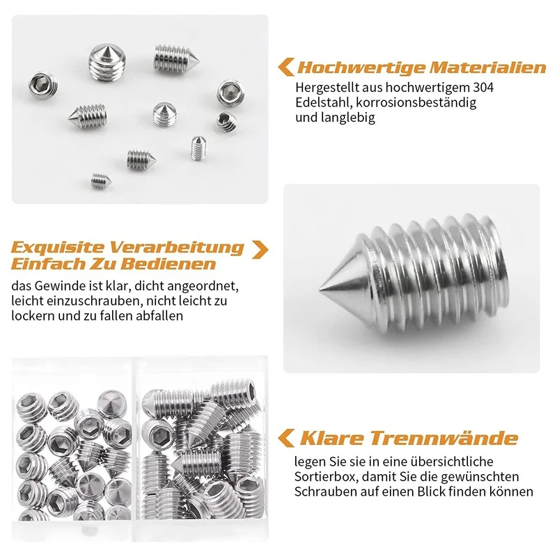 parafusos de sextavado, M3, M4, M5, M6, M8, 240Pcs