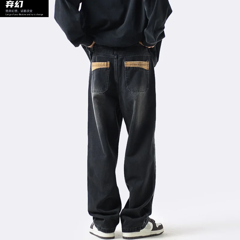 American retro jeans men's four seasons popular straight -lease wide -leg pants European and American high street casual trouser