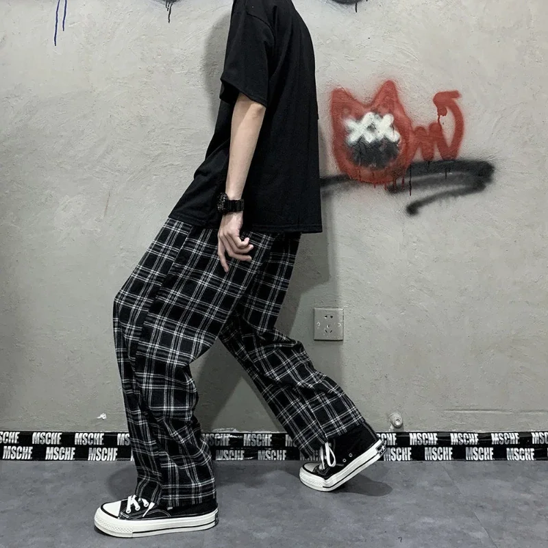 2025 Korean Style Plaid Pants Women Summer New Loose Straight Wide-leg Loose Casual Office Lady Trousers Daily Sweatpants Female 3
