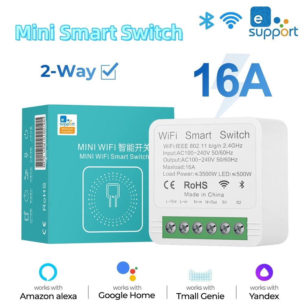 WiFi Smart Ewelink APP 16A Mini interruttori della luce modulo 2 vie Wireless Smart Home Automation Breaker Voice per Alexa Google Alice