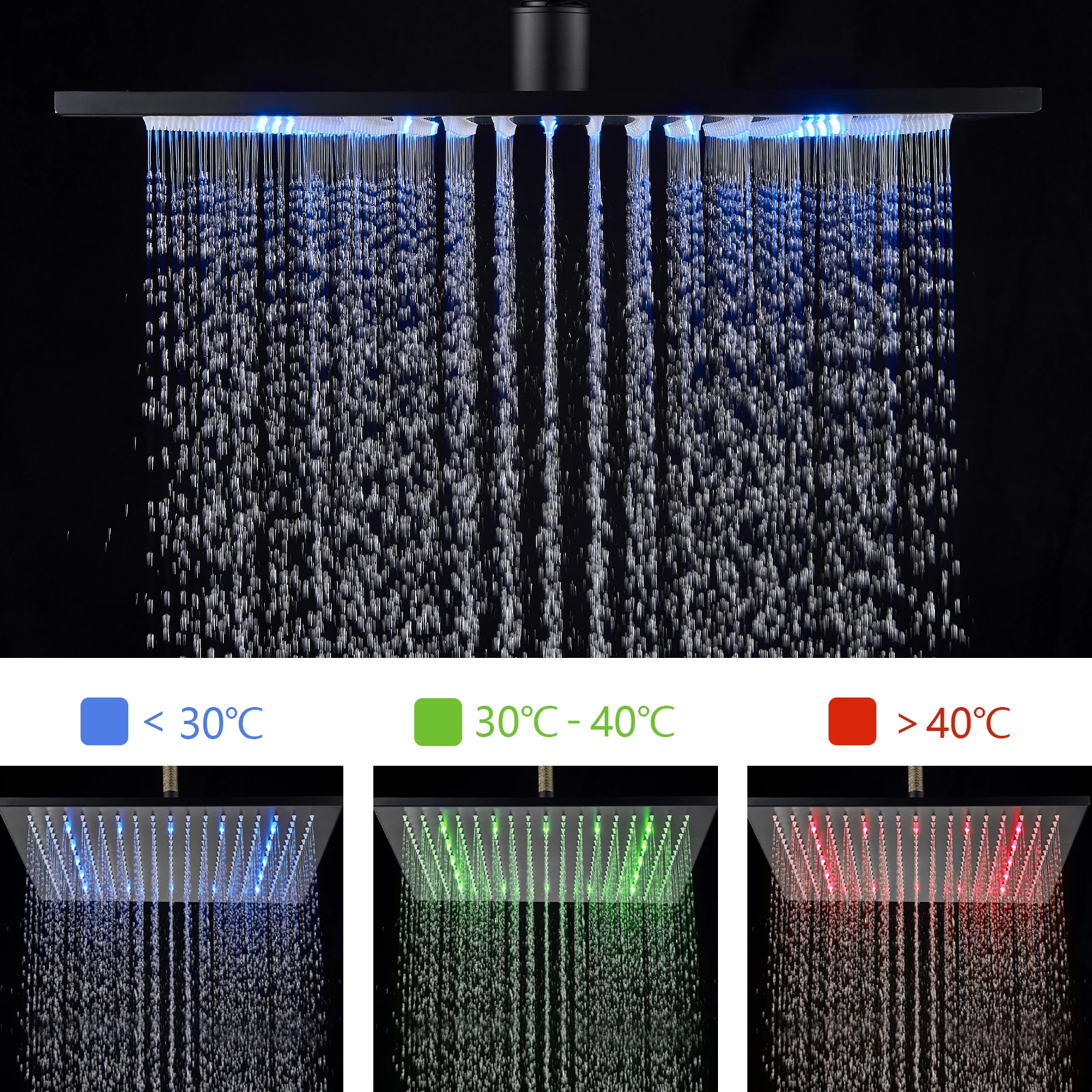 Description Picture 4 of itemShinesia Black LED Concealed Shower Faucet Rainfall Shower System Set Ceiling Mount Digital Display Bathroom Shower Mixer Tap